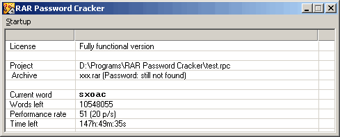 Screenshot of RAR Password Cracker